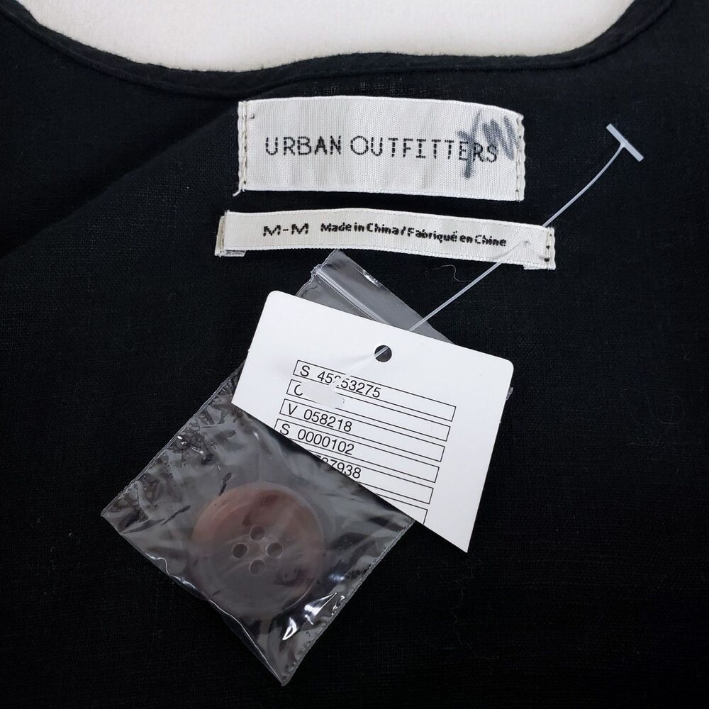 Urban Outfitters Linen Minimalist Lagenlook Dress Womens M Button Down Black - Picture 6 of 7